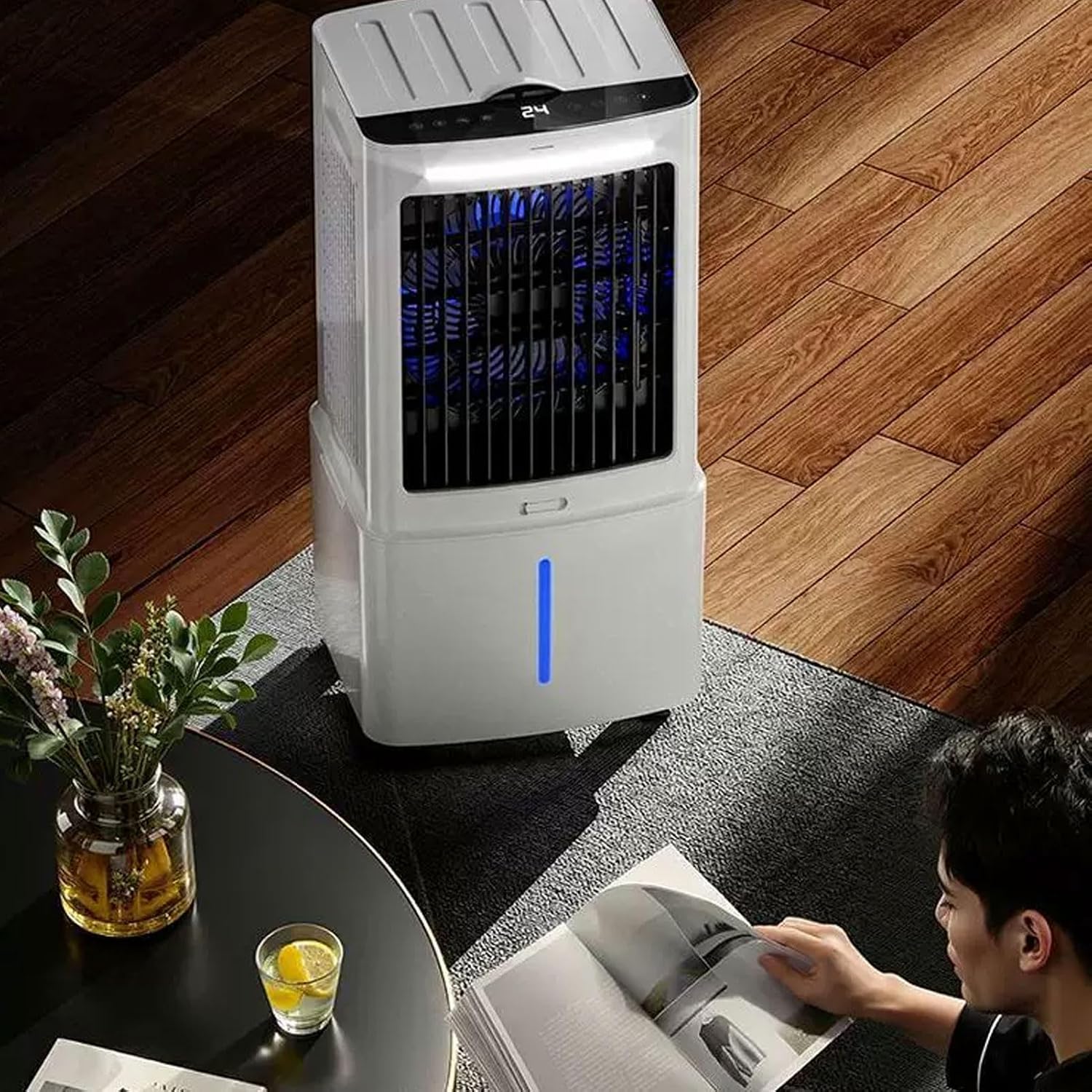  12L Rafraîchisseur D'Air, 3 Vitesses, Climatiseur Mobile Avec Télécommande, Minuterie 1-12h, Oscillation 60°, Silencieux Climatiseur Portable Avec Réservoir Amovible Pour Camping Chambre Cuisine