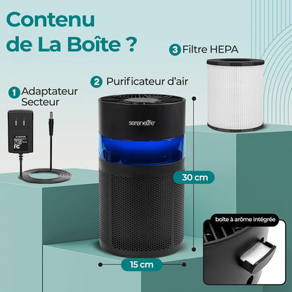  SereneLife Purificateur D’Air HEPA H13 Compact Pour Chambre Et Bureau – Filtration Des Allergènes, Pollen, Poils D’Animaux, Odeurs Et Fumée, Mode Sommeil, Minuterie, Boîte à Arômes
