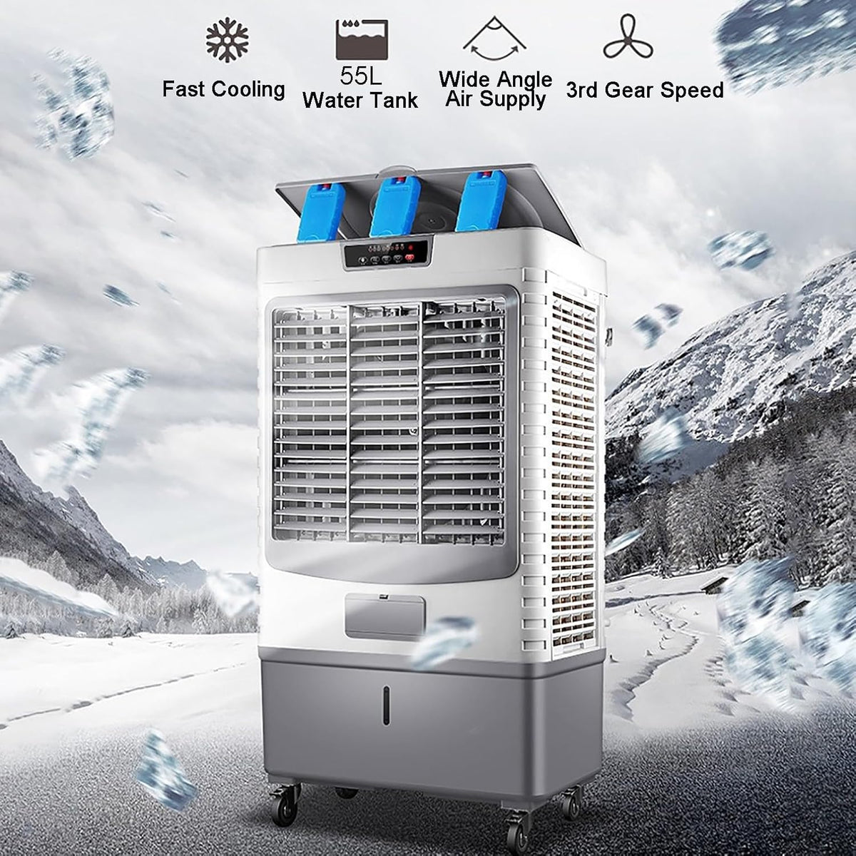 GENERIC Refroidisseur D'évaporation Portable Avec Réservoir De 55L, Oscillation à 3 Vitesses Et 120 °, Roues Faciles à Déplacer Pour Le Refroidissement De Bureau à Domicile, Flux D'air Rafraîchissant