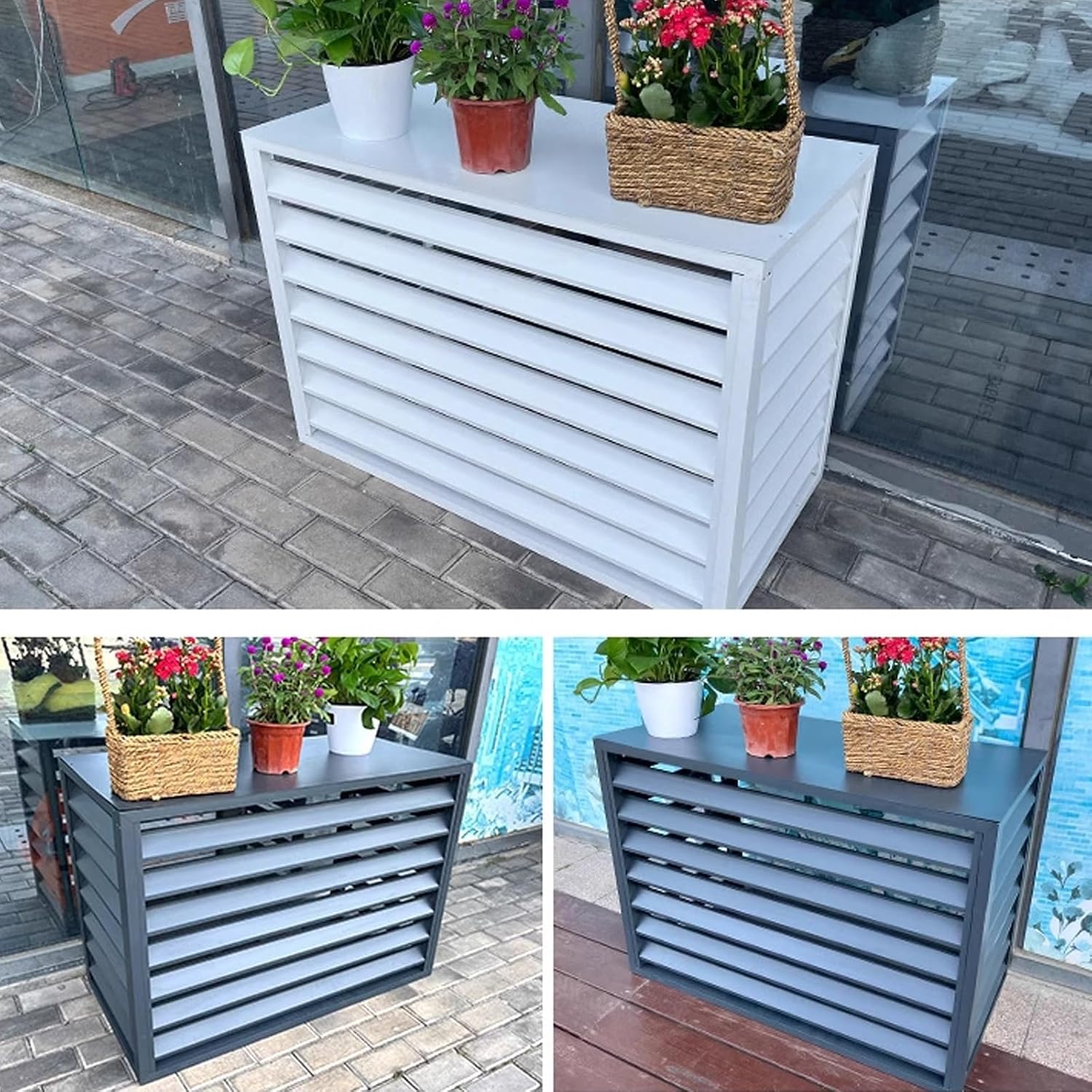 GENERIC Housse En Aluminium à 4 Panneaux Fendue Pour Climatiseur D'extérieur Et Support De Fleurs, Bouclier De Pompe à Chaleur Résistant Aux Intempéries (blanc 100 X 50 X 70 Cm)