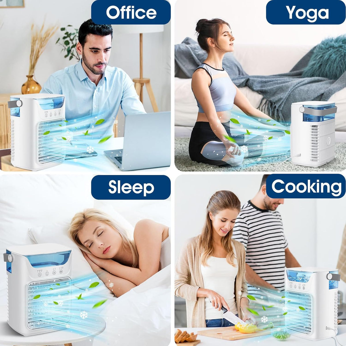 GENERIC Climatiseur Portable 3 En 1 Ventilateur, Refroidisseur Et Humidificateur Avec Réservoir D'eau à Remplissage Supérieur De 700 Ml, Veilleuse 7 Couleurs, Minuterie 2/4/6 Heures Et Fonctionnement Ultra