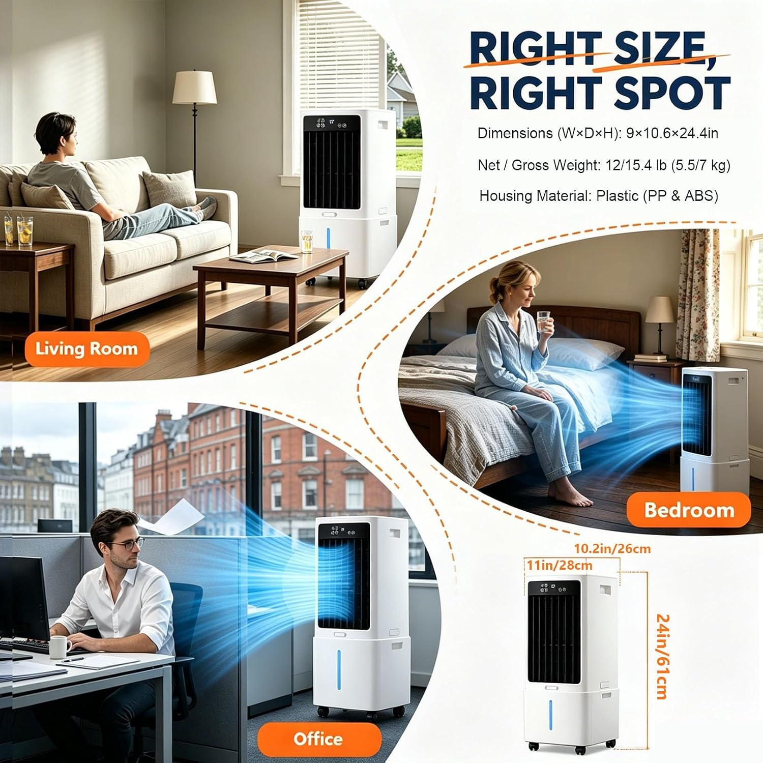 GENERIC Refroidisseur D'air Par évaporation Portable 3 En 1 Avec Réservoir D'eau De 12 L, Ventilateur à Oscillation Automatique De 120°, Unité AC Sans Fenêtre à Faible Consommation, For Chambre à Coucher