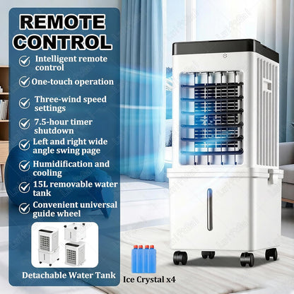  Climatiseur Mobile, 3 Modes & 3 Vitesse, 4 Boîtes Des Glacières, Grand Réservoir D'eau, Fonction D'Oscillation, Refroidisseur D'air Évaporation Avec Écran Pour Chambre Bureau