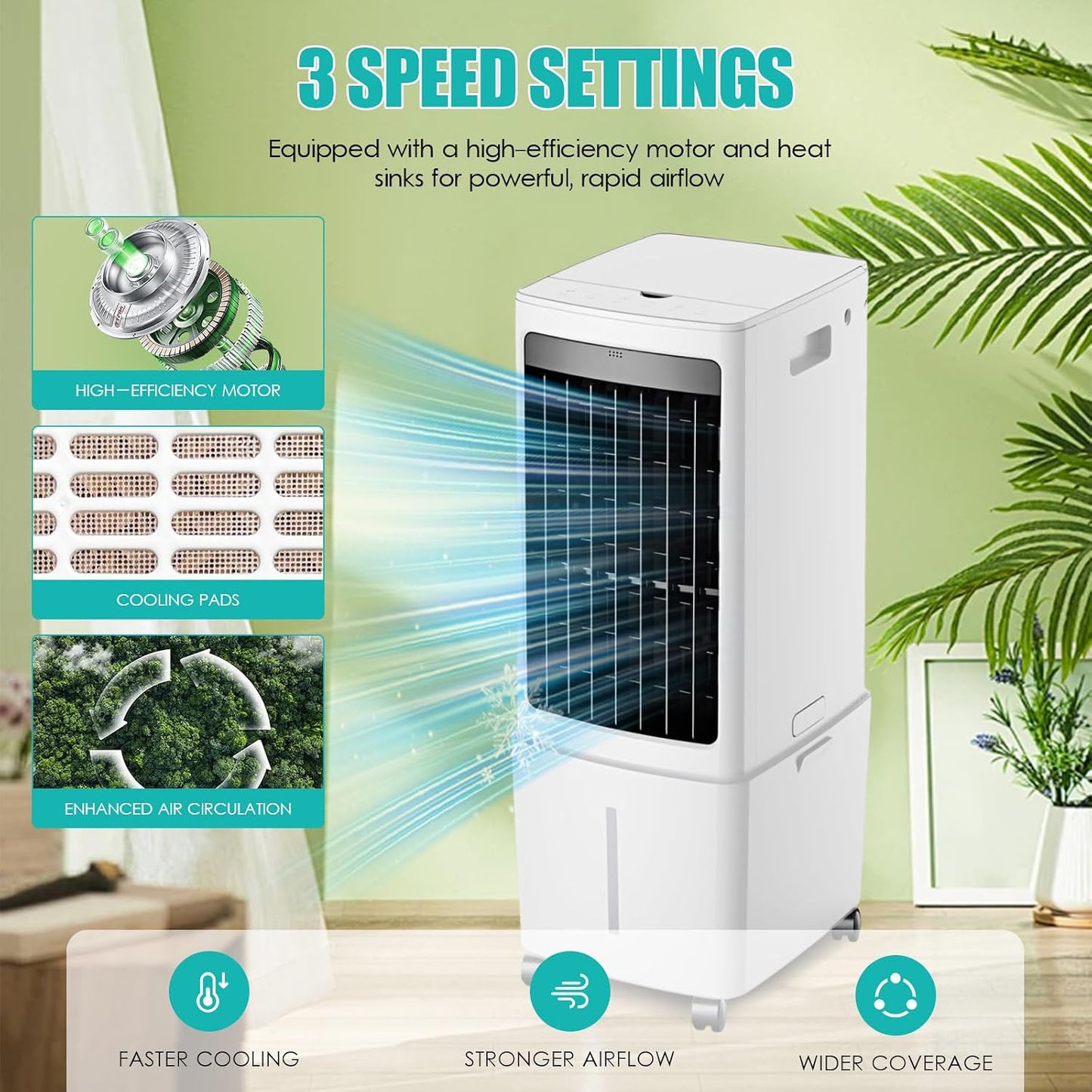  Rafraîchisseur D'air Évaporatif 12L (Alternative Climatiseur Mobile Sans Évacuation), 800 M³/h Puissant Portable, 3-en-1 Ventilateur & Humidificateur Avec Télécommande, Minuteur 12H, 8 Pains De Glace
