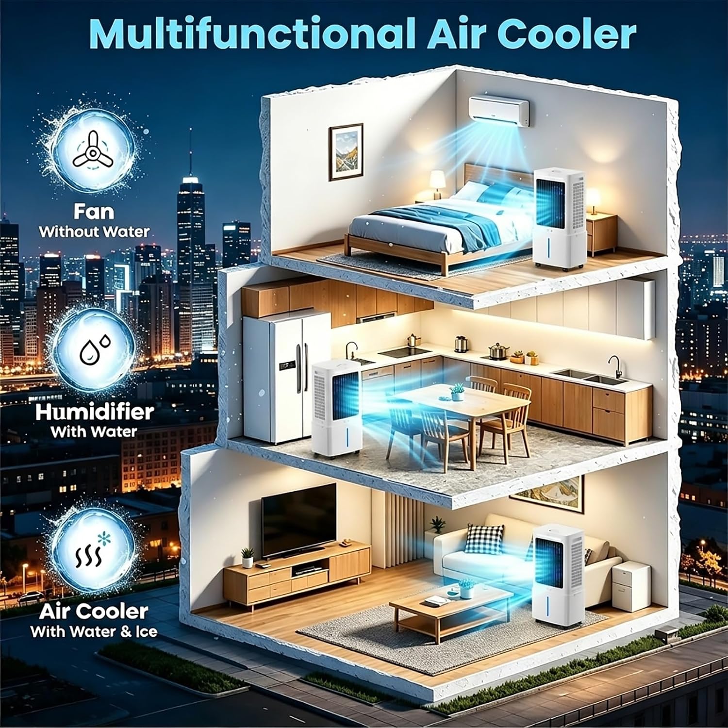  Mini Silencieux Climatiseur Portable 25L, Rafraîchisseur D'Air 3‑en‑1 Avec Télécommande, 3 Vitesses, Minuterie 12 H, Blocs Réfrigérants, Pour La Maison, La Terrasse, Le Garage Et Le Restaurant