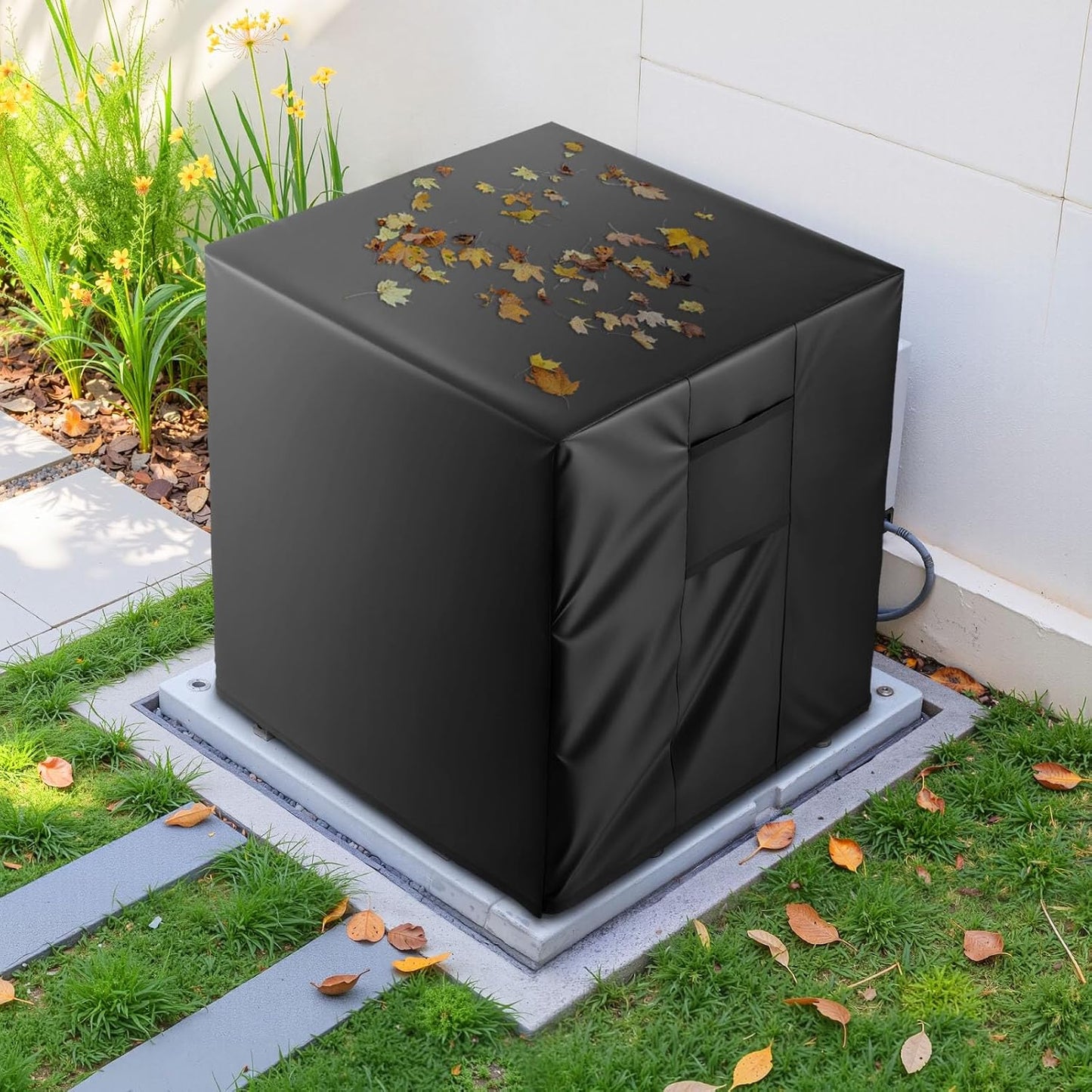  VEVOR Housse De Climatiseur Extérieur, 86,3x86,3x76,2 Cm, Couverture De Protection Climatiseur, Tissu Polyester Étanche Trois Couches, Ventilation Maille, Taille Universelle, Cache Pour Clim Extérieur