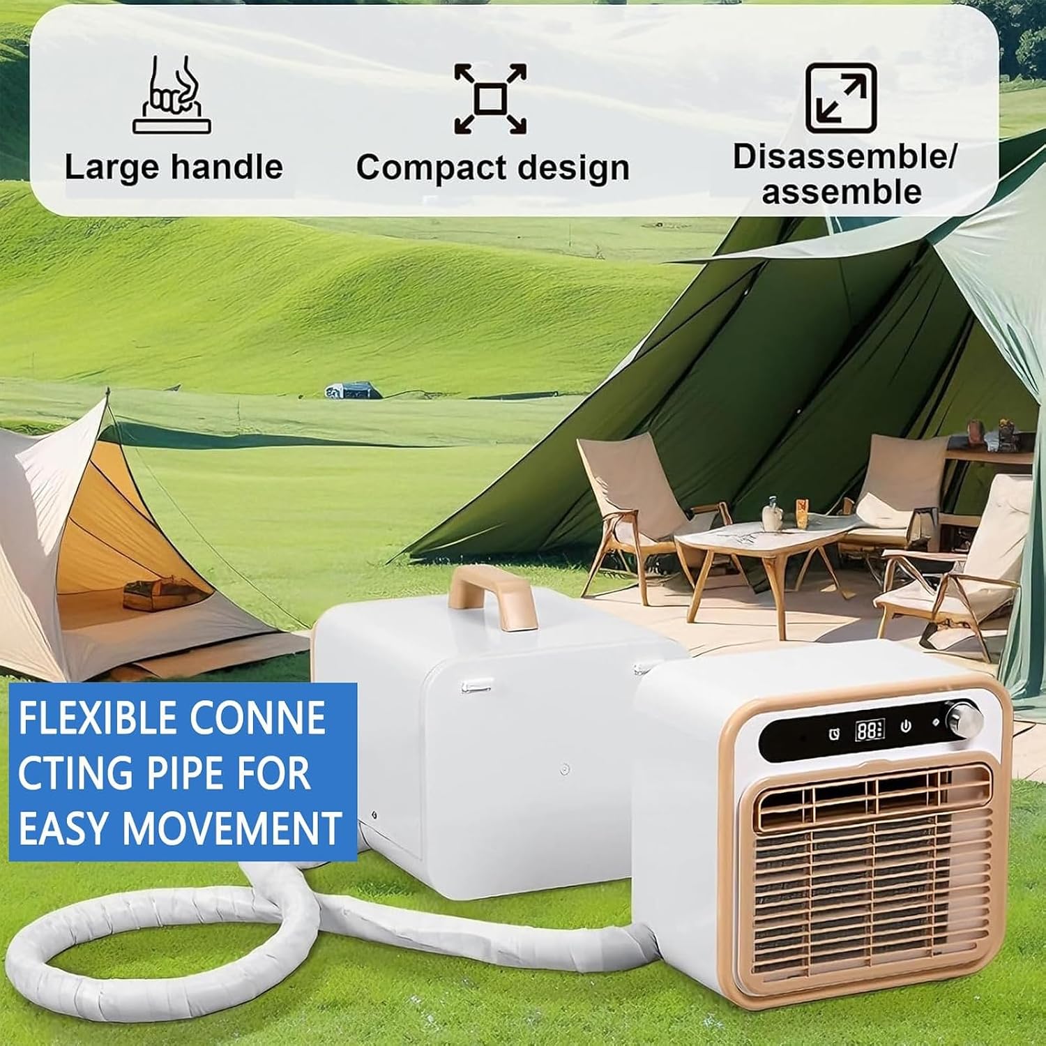  Climatiseur Portable 5000 BTU, Unité De Refroidissement Silencieuse De Type Split Avec Wi-Fi Et Télécommande, Pas Besoin Pour Une Personne Dédiée De Venir Et D'installer, Peut Librement Changer De Pos