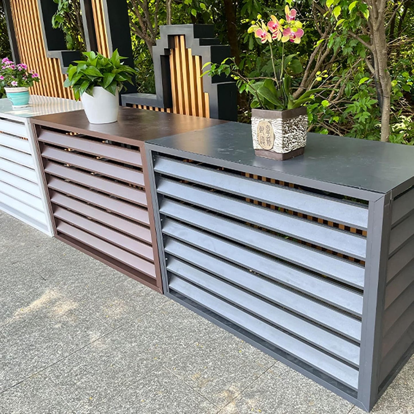 GENERIC Housse De Protection Pour Climatiseur Extérieur En Aluminium Pour Pompe à Chaleur Pour Cacher Les Unités De Climatisation Extérieures, Résistante Aux Intempéries, élégante Et Fonctionnelle