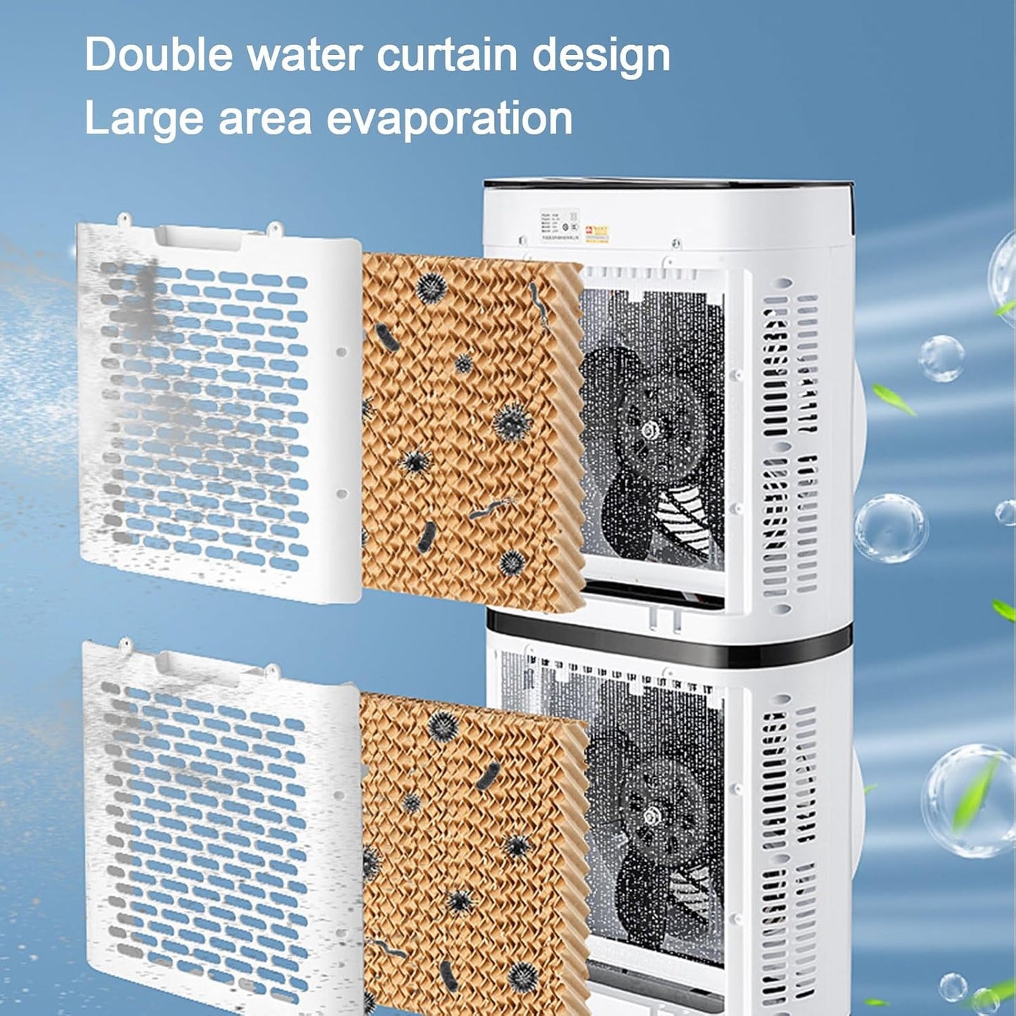  Climatiseur évaporatif Swamp Cooler, Ventilateur Vertical Extérieur Double Couche, 3 Vitesses De Ventilation, Filtre Anti-poussière, Pour Pièce