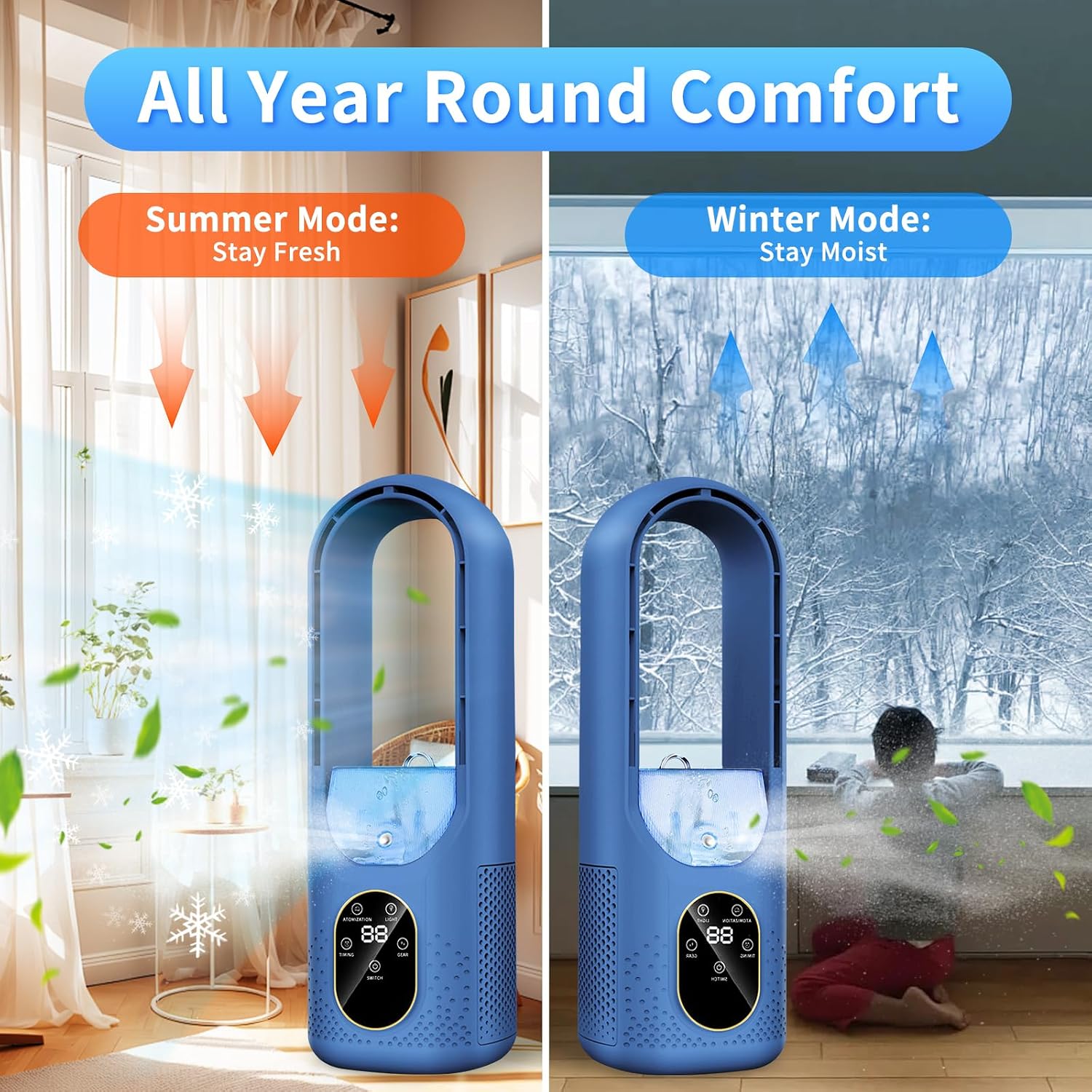  2026 Climatiseur Portable - 3 En 1 Mini Climatiseur - 6 Vitesses Mini Climatiseur Portable Avec Minuterie De Brumisation - Ventilateur De Bureau Sans Pales Pour La Maison Et Le Bureau