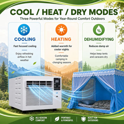  Climatiseur Portable De Voyage Pour Pick-Up, SUV Et Caravane, Climatiseur Mobile Pour Tente Et Rafraîchisseur D'air Portable, 1876 Btu, 280 W, Silencieux, Minuterie À Distance AC+0.9M