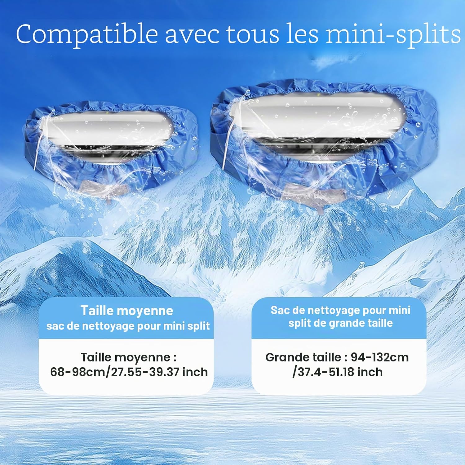  Kit Nettoyage Climatiseur Mural，Kit Nettoyage Climatisation Split，Nettoyage Climatisation Split，Bâche Nettoyage Clim(15 Pièces, Bleu Roi, Taille Moyenne : 68-98 Cm/27,55-39,37 Pouces)