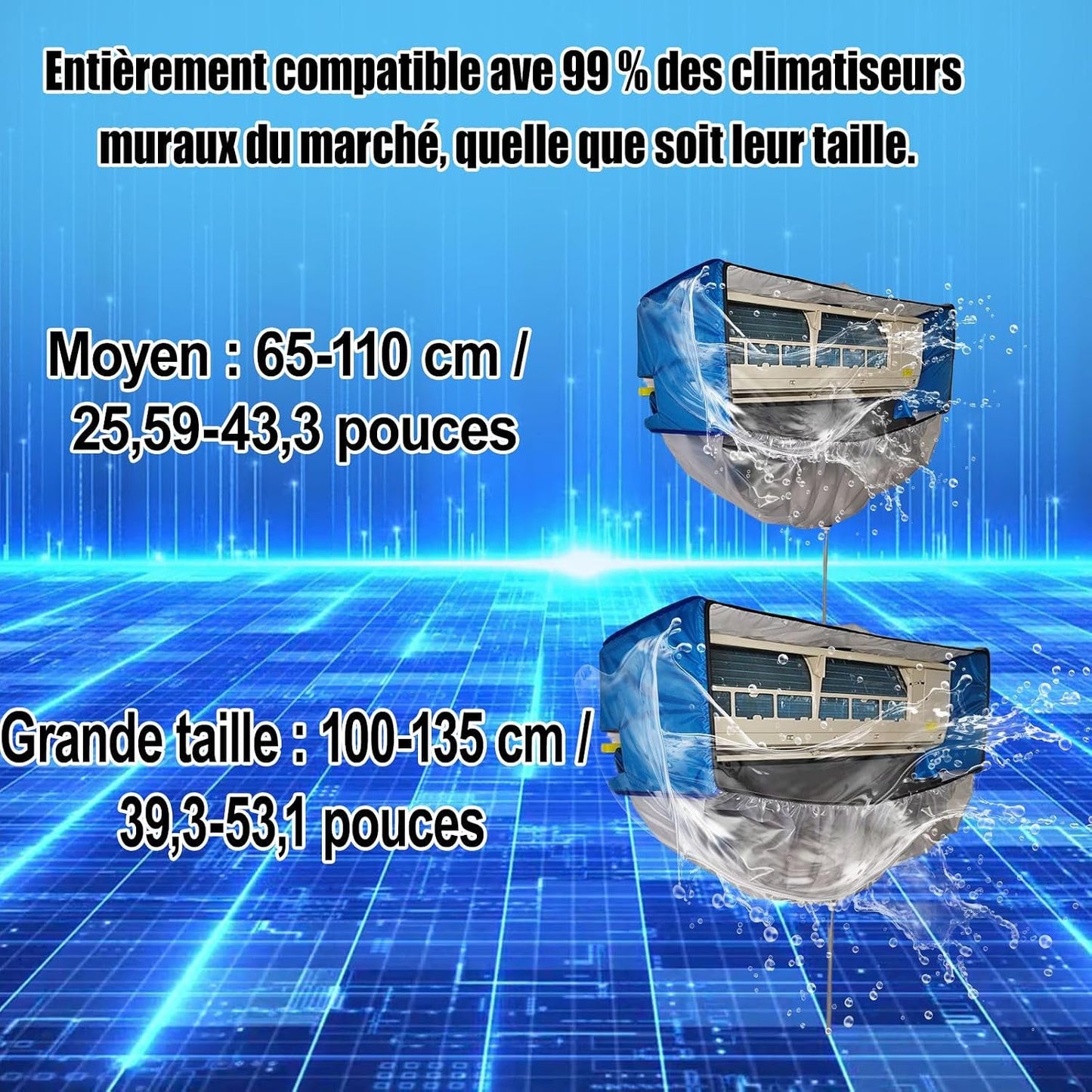 Kit De Nettoyage Pour Climatiseur Split(Panneaux Latéraux Améliorés), Avec Un Espace Supplémentaire Sac De Nettoyage Pour Climatiseur Split(bleu Et Blanc, Petit, 18 Pièces)