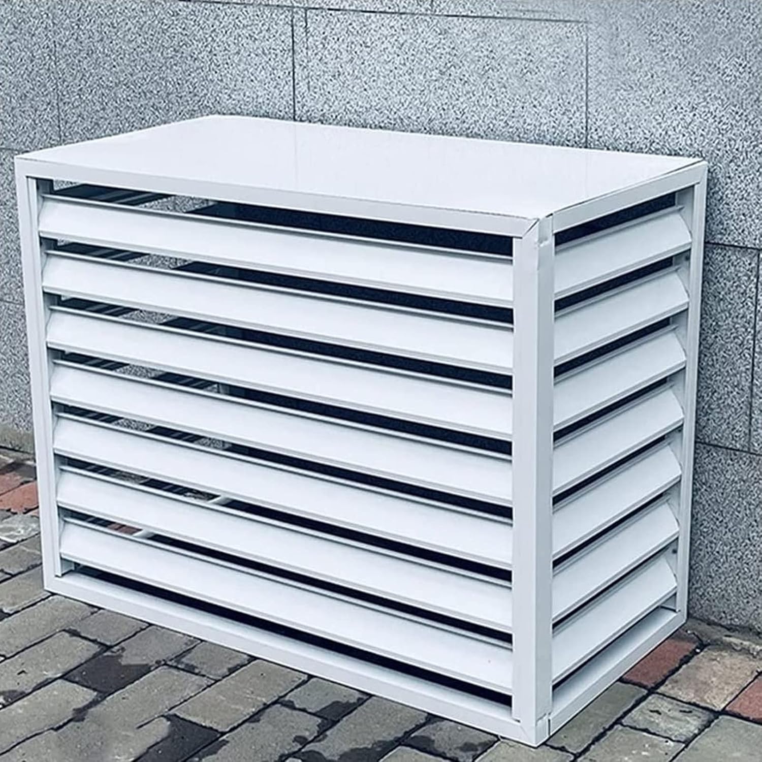 GENERIC Bâche Robuste En Aluminium Pour Climatiseur Et Clôture D'intimité Pour Unités Extérieures Design à Persiennes Avec étagère Pour Plantes Pour Balcon Et Jardin – Blanc 100 X 70 X 50 Cm
