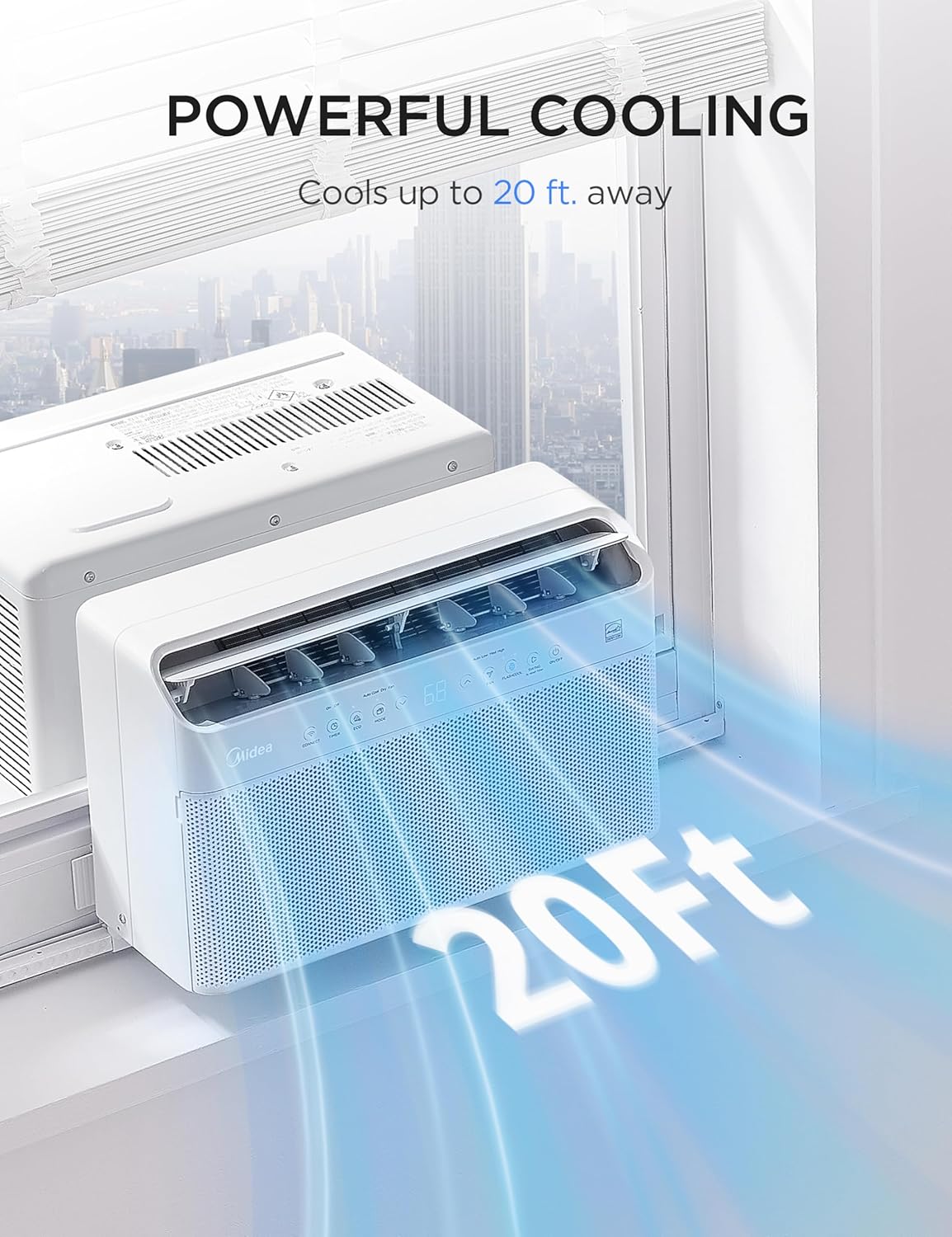  Midea 8000 BTU Onduleur Intelligent Pour Fenêtre, Climatiseur - Refroidit 350 Pieds Carrés, Ultra Silencieux Avec Fenêtre Ouverte, Compatible Avec Alexa/Google