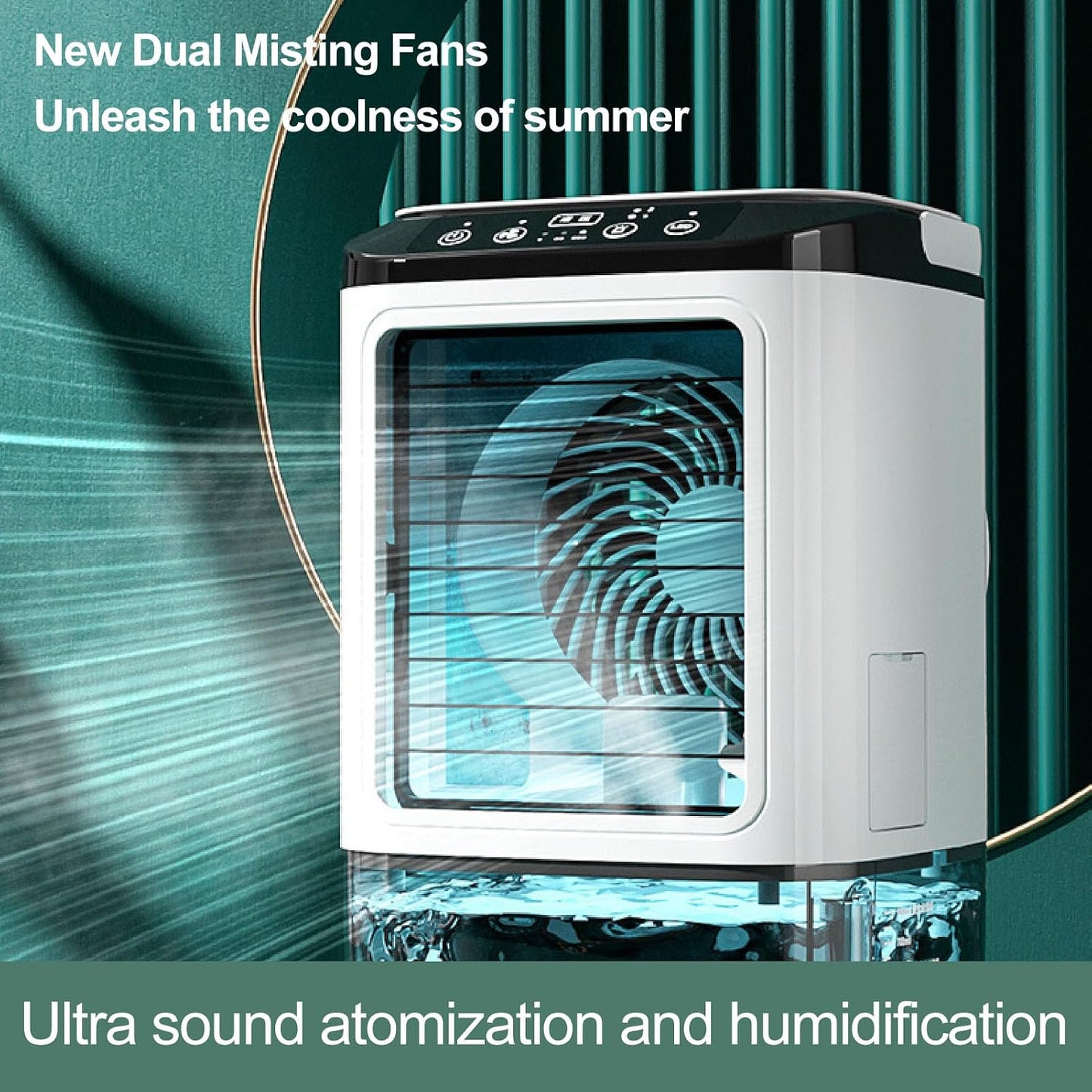  ZJchao Colloir à Air à évaporation Compacte 12W 900 Ml Ventilateur De Refroidissement Personnel Alimenté Par USB Avec Fonction à 3 Vitesses Double Fonction De Brumisation Et 7 Couleurs Lumière De