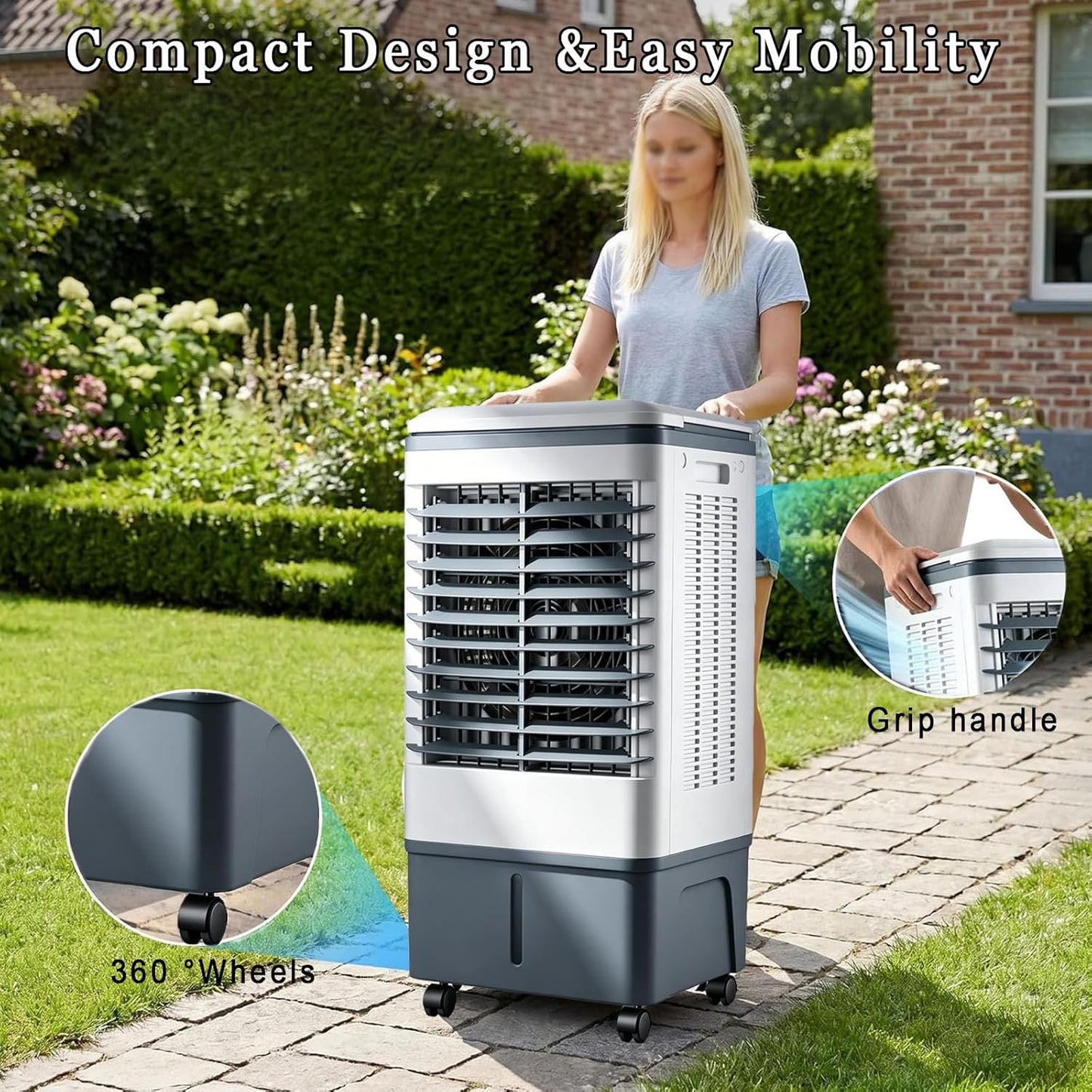  Rafraichisseur D’Air 3 En 1 Avec Télécommande, Climatiseur Mobile Sans Évacuation, Réservoir D’Eau 20L, Oscillation 60°, 3 Vietesses, 3 Modes, Purification, Minuterie 7.5H, Silencieux, Chambre