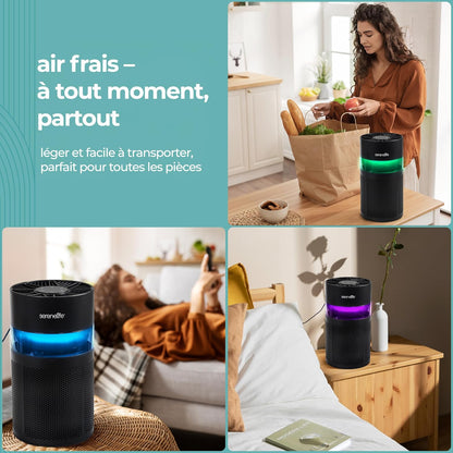  SereneLife Purificateur D’Air HEPA H13 Compact Pour Chambre Et Bureau – Filtration Des Allergènes, Pollen, Poils D’Animaux, Odeurs Et Fumée, Mode Sommeil, Minuterie, Boîte à Arômes