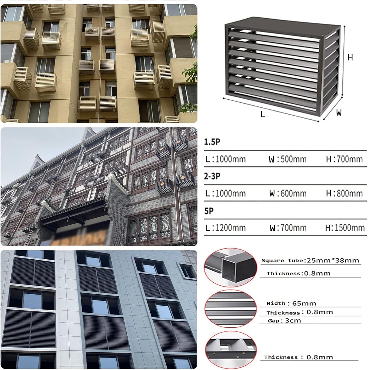 GENERIC Housse Décorative Pour Climatiseur Extérieur En Aluminium - Protection Contre Les Intempéries Pour Unités Climatisées Et Poubelles - Boîtier Autonome Pour Utilisation En Extérieur