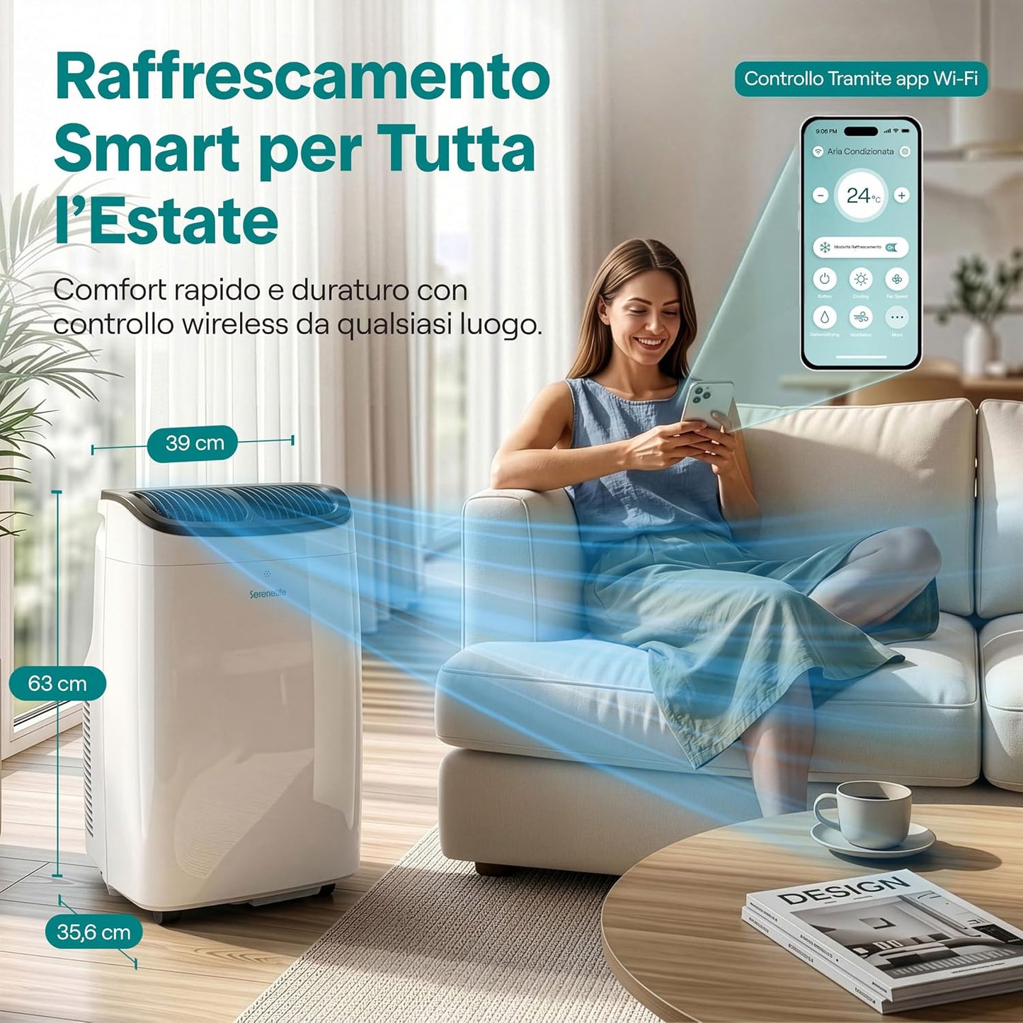  SereneLife Climatiseur Portable 7 000 BTU – Clim Mobile 3 En 1 Silencieuse Avec WiFi, Déshumidificateur, Ventilation, Rafraîchisseur D’Air, Contrôle APP, Kit Fenêtre, Pour Chambre Et Bureau