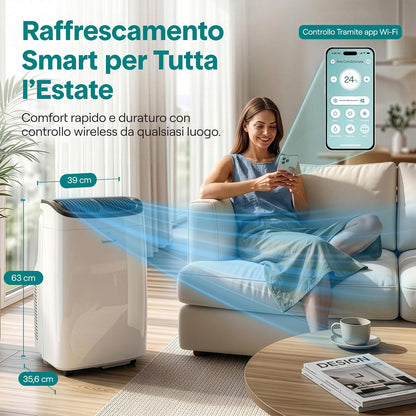  SereneLife Climatiseur Portable 7 000 BTU – Clim Mobile 3 En 1 Silencieuse Avec WiFi, Déshumidificateur, Ventilation, Rafraîchisseur D’Air, Contrôle APP, Kit Fenêtre, Pour Chambre Et Bureau
