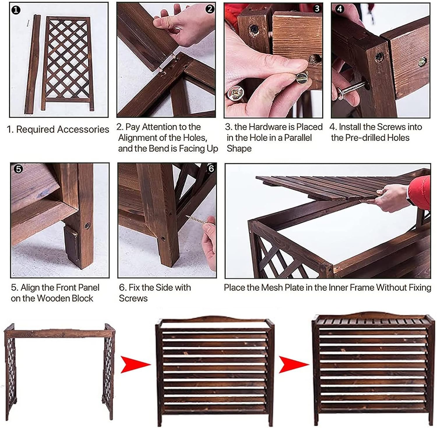 Housse De Climatiseur D'extérieur En Bois Et Support De Fleurs En Bois Massif Pour Climatisation, Protection Contre Les Intempéries.