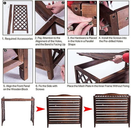  Housse De Climatiseur D'extérieur En Bois Et Support De Fleurs En Bois Massif Pour Climatisation, Protection Contre Les Intempéries.