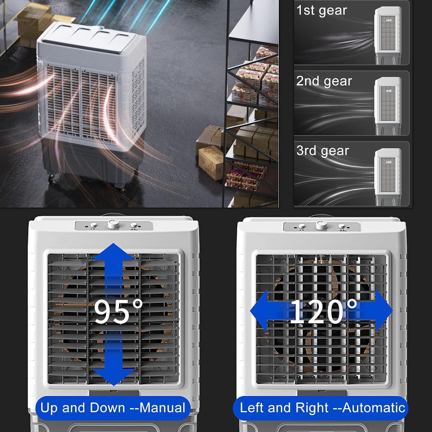 GENERIC 30000CFM Refroidisseur D'air évaporatif Robuste Avec 4 Packs De Glace, Unité De Climatisation Extérieure Portable Pour La Cour De Garage, Humidificateur De Ventilateur Oscillant, Réservoir Et Roues 55