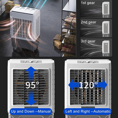 GENERIC 30000CFM Refroidisseur D'air évaporatif Robuste Avec 4 Packs De Glace, Unité De Climatisation Extérieure Portable Pour La Cour De Garage, Humidificateur De Ventilateur Oscillant, Réservoir Et Roues 55
