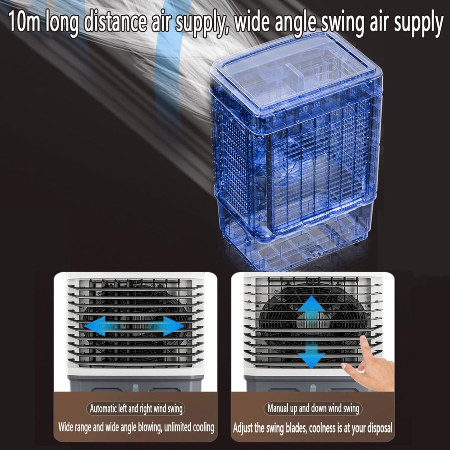 GENERIC Refroidisseur évaporatif Avec Réservoir à Double Eau, Oscillation 120°, 3 étages, Calme 30dB, économie D'énergie, Portable Pour Terrasse Et Garage