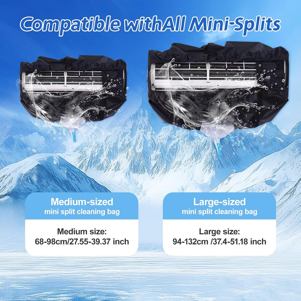  Kit Nettoyage Climatiseur Mural，Kit Nettoyage Climatisation Split，Nettoyage Climatisation Split，Bâche Nettoyage Clim(15 Pièces, Noir, Grande Taille : 94-132 Cm/37,4-51,18 Pouces)