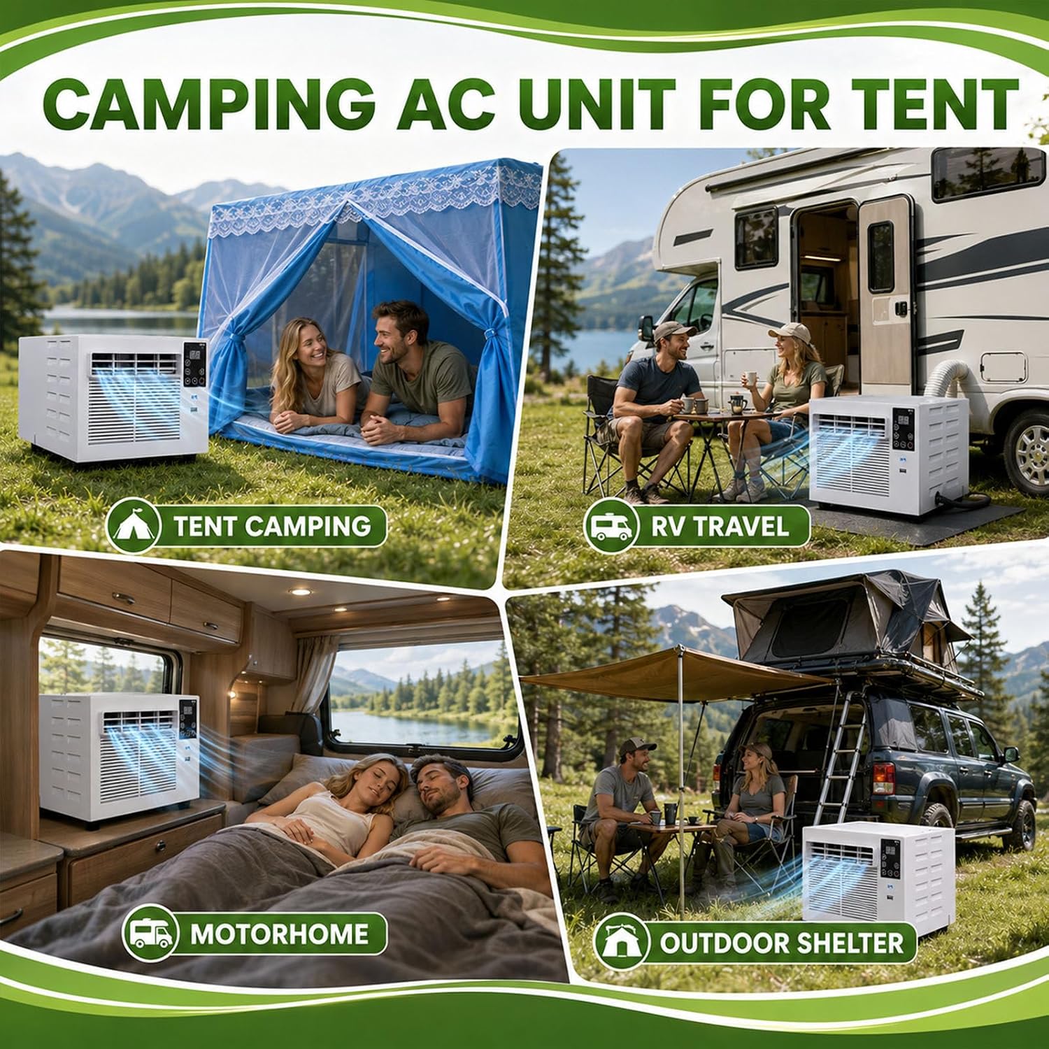  Climatiseur Portable De Voyage Pour Pick-Up, SUV Et Caravane, Climatiseur Mobile Pour Tente Et Rafraîchisseur D'air Portable, 1876 Btu, 280 W, Silencieux, Minuterie À Distance AC+0.9M