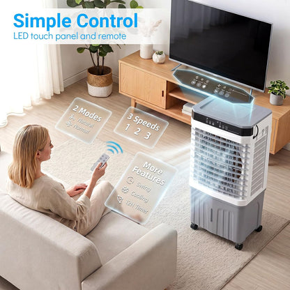 GENERIC Refroidisseur D'air Par évaporation Avec Télécommande, Ventilateur De Refroidissement à 3 Vitesses, Humidificateur, Affichage LED, Minuterie 12h, AC Mobile Portable Pour Chambre à Coucher, Avec 4