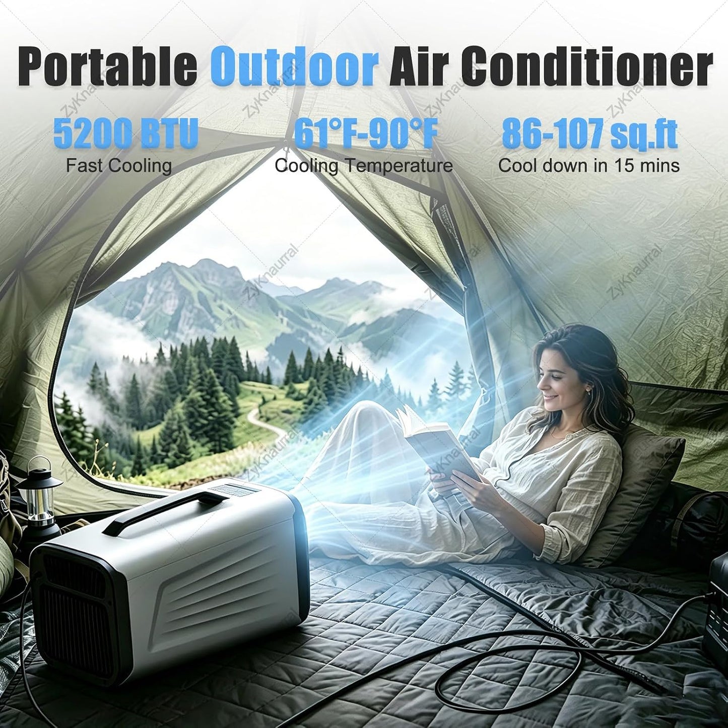  Climatiseur Portable Camping, Unité Mobile Silencieuse Pour Petites Pièces Avec Télécommande, Rafraîchisseur D'air Par évaporation, Mini-Climatiseur Pour Tente, Camping-Car, Bateau Et Pêche. 12V/220V