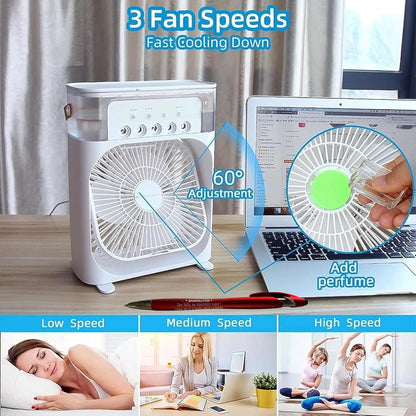  Climatiseur Lumière 7 Couleurs, Ventilateur, Humidificateur Et 5 Pulvérisateurs USB Pour Maison, Bureau Ou Chambre, Avec écran Tactile Et Stylo Personnalisé