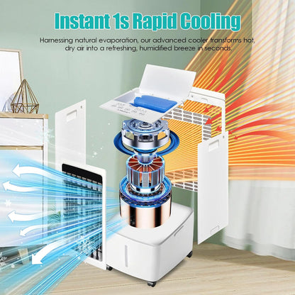 GENERIC Humidificateur Et Refroidisseur Sans Fenêtre, Système Évaporatif 12L Avec Débit 800 M³/h, 3 Vitesses, Oscillation 90°, Minuterie 12H Pour Salon Et Espace De Travail