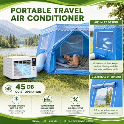  Climatiseur Portable De Voyage Pour Pick-Up, SUV Et Caravane, Climatiseur Mobile Pour Tente Et Rafraîchisseur D'air Portable, 1876 Btu, 280 W, Silencieux, Minuterie À Distance AC+0.9M