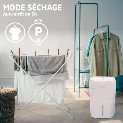  Amig – Déshumidificateur MIST - Capacité 25L/Jour - Régulation De L'humidité Et Minuterie - Réservoir D'eau Amovible 5,5L - 36x28x56 Cm - 370W - Couverture 170m³/h - Silencieux 46 DB - Séchage Linge