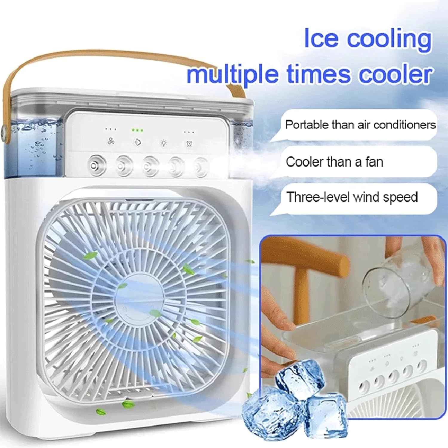 Climatiseur Lumière 7 Couleurs, Ventilateur, Humidificateur Et 5 Pulvérisateurs USB Pour Maison, Bureau Ou Chambre, Avec écran Tactile Et Stylo Personnalisé