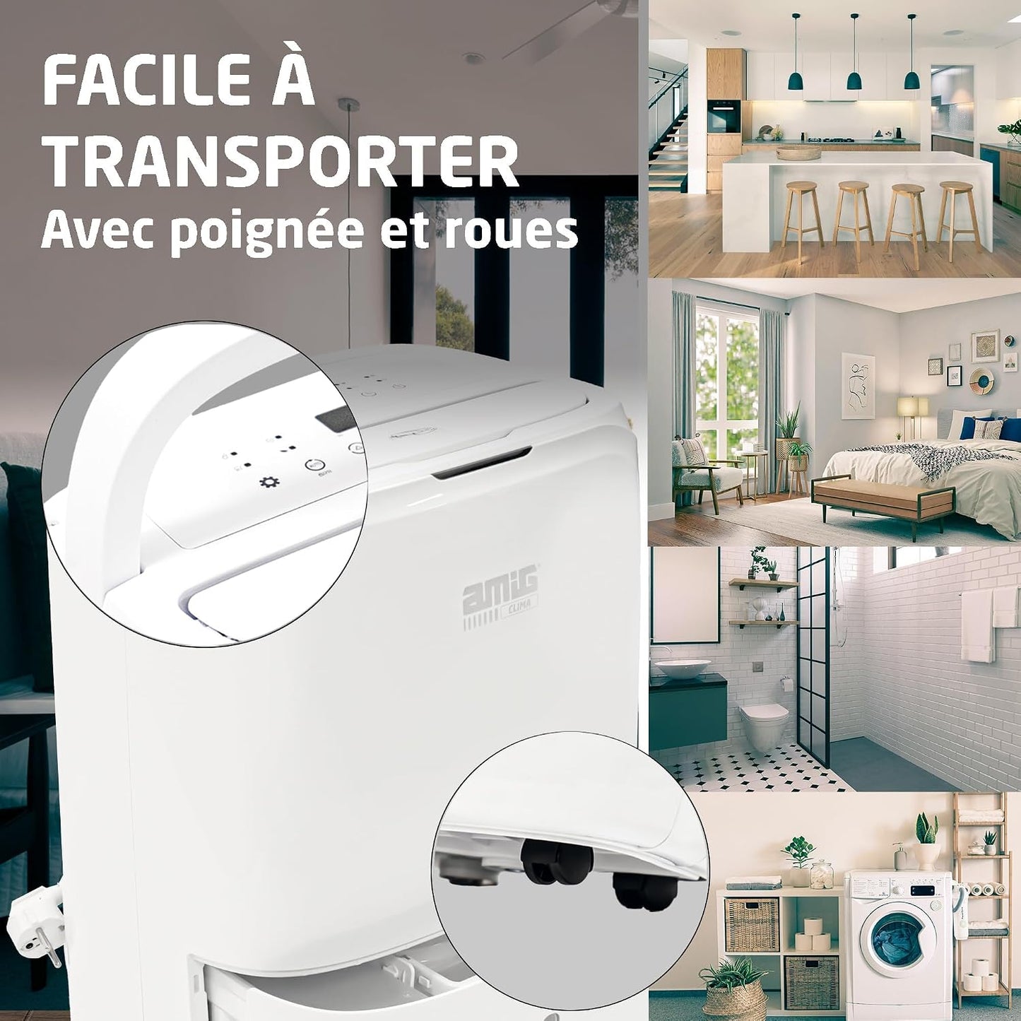  Amig – Déshumidificateur MIST - Capacité 25L/Jour - Régulation De L'humidité Et Minuterie - Réservoir D'eau Amovible 5,5L - 36x28x56 Cm - 370W - Couverture 170m³/h - Silencieux 46 DB - Séchage Linge