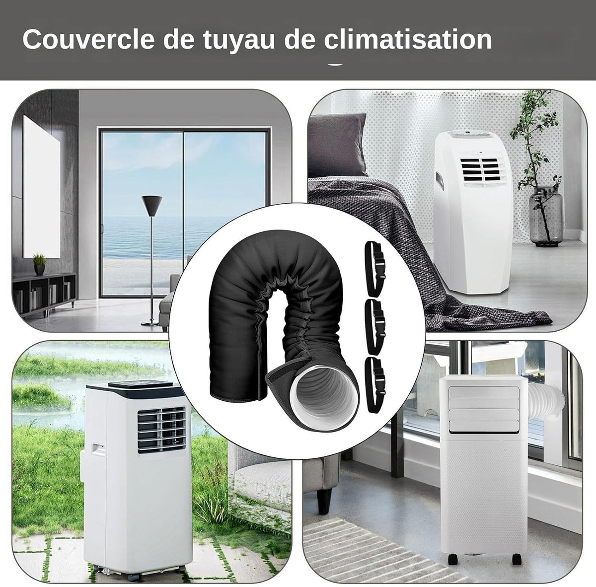  150 CM Manchon Isolant Tuyau Thermique Pour Climatisation Mobile | Manchon Isolant Pour Tuyau De Climatisation Mobile, Gaine Isolante Pour Conduit De Climatisation, 3 Sangles, Pour 12,7/15 CM