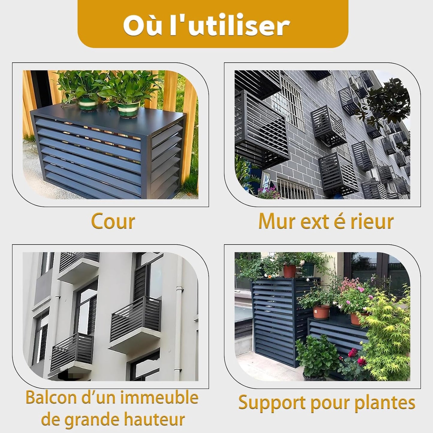  Cache Climatisation Cache Clim Caisson Anti Bruit Pompe à Chaleur Protection Moteur Climatisation Cache Climatiseur Exterieur Aluminium L100*W50*H70(1.5P)