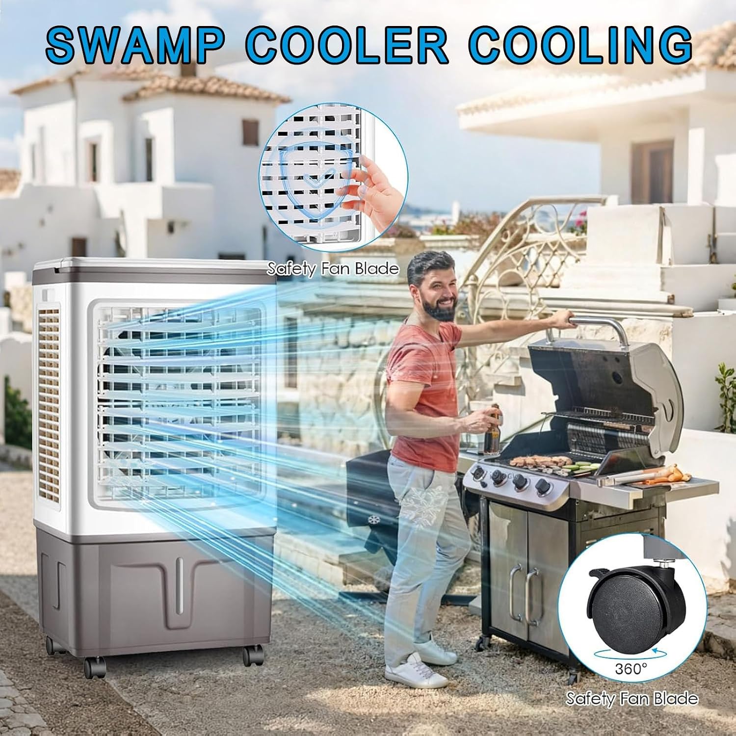  Climatiseur Mobile Sans Évacuation 30LClimatiseur Mobile Silencieux Avec 3 Vitesses 3 Modes 35dB Réservoir D'eau Amovible Télécommande Ventilateur Refroidisseur D'air Climatisation Pour Chambre