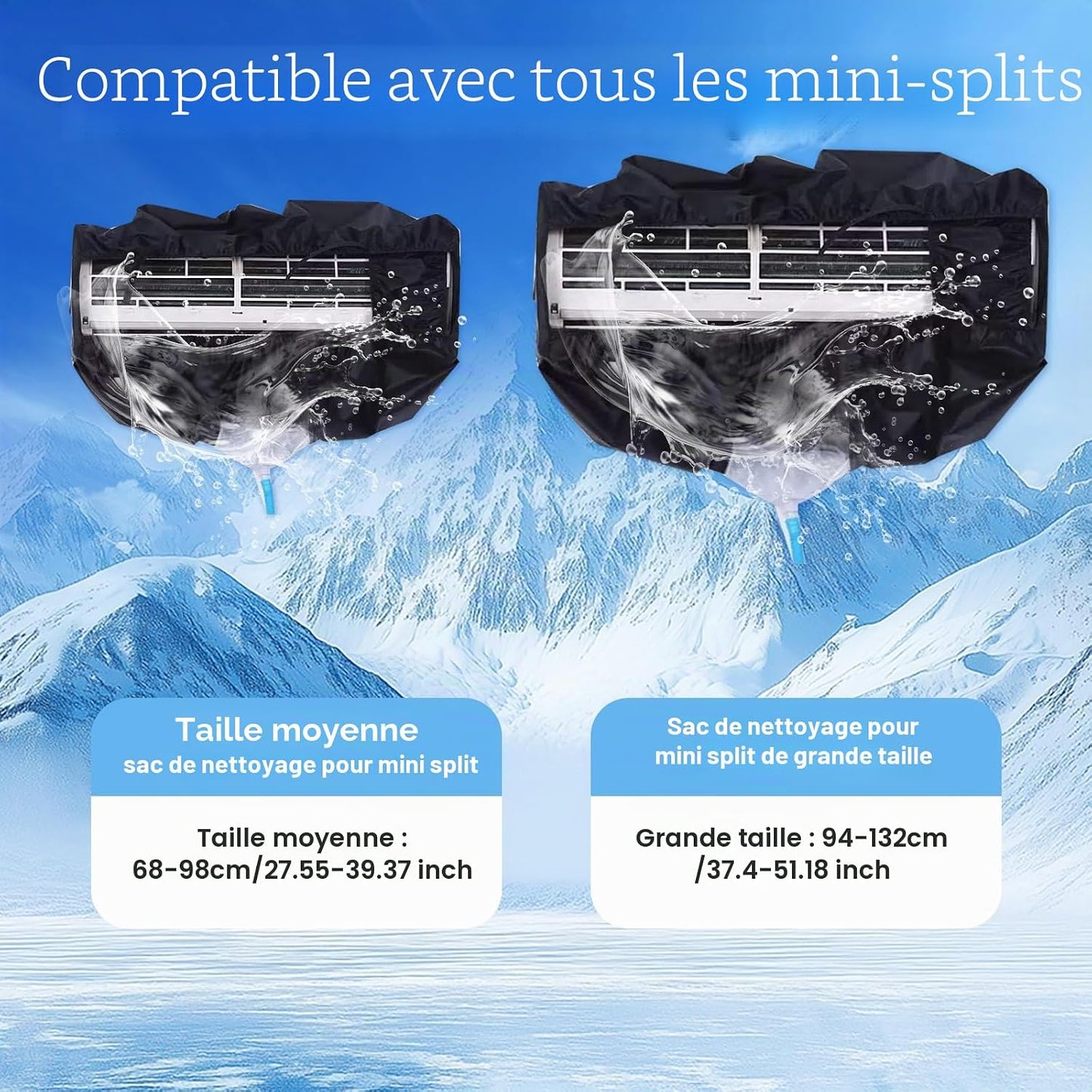  Kit Nettoyage Climatiseur Mural，Kit Nettoyage Climatisation Split，Nettoyage Climatisation Split，Bâche Nettoyage Clim(15 Pièces, Noir, Taille Moyenne : 68-98 Cm / 27,55-39,37 Pouces)
