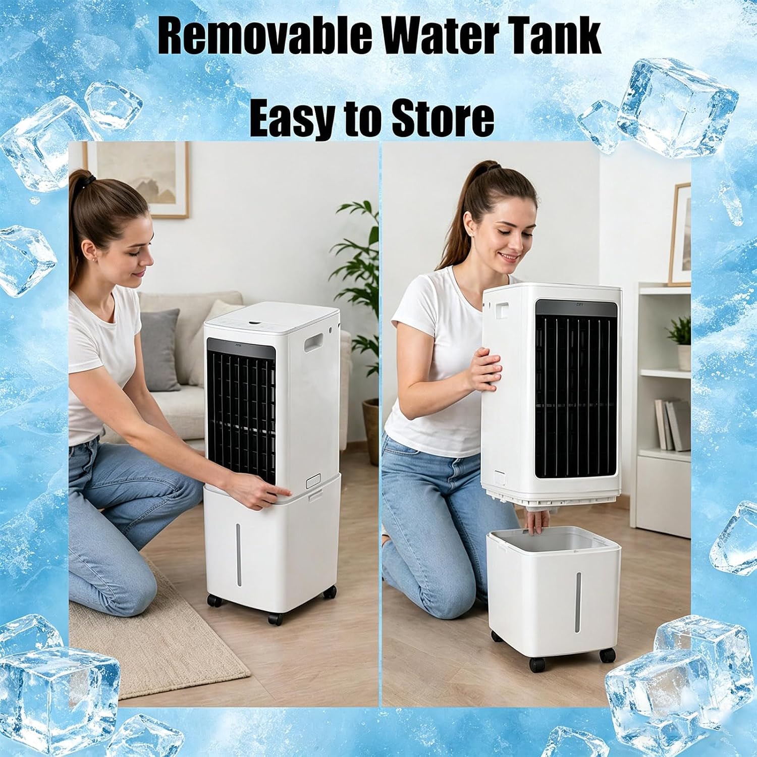  Refroidisseur D'air évaporatif Portable 12 L Avec Ventilateur, Réservoir D'eau Amovible, Télécommande, Roulettes Et Filtre à Poussière Lavable.