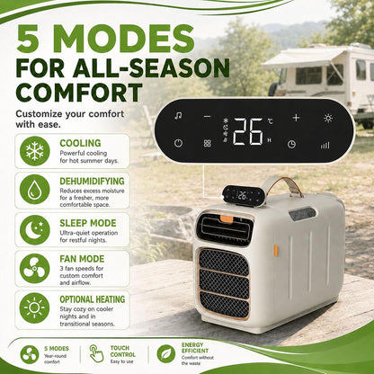  Climatiseur Portable 450 W,Climatiseur Mobile Compact 4700 Btu,Climatiseur De Camping Avec Flux D'air Réglable,Mode Silencieux 45 DB,Auto-Évaporateur Pour Tente/Caravane Cooling+Heating |