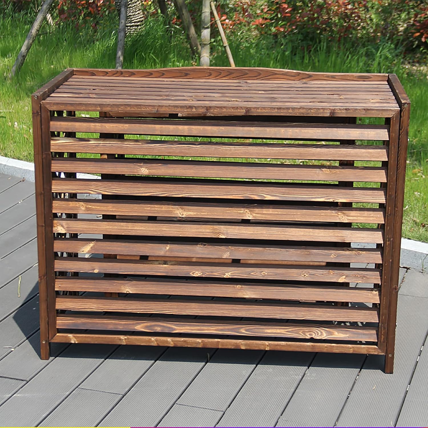  Housse De Climatiseur D'extérieur En Bois Et Support De Fleurs En Bois Massif Pour Climatisation, Protection Contre Les Intempéries.