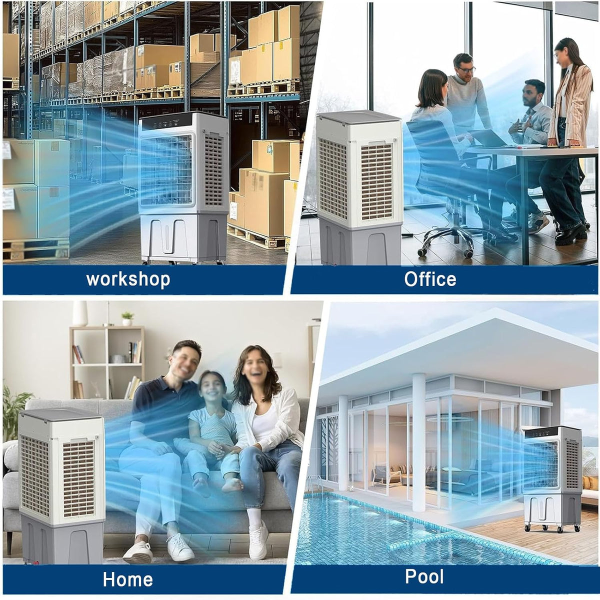  Rafraichisseur D’Air 3 En 1 Avec Télécommande, Climatiseur Mobile Sans Évacuation, Réservoir D’Eau 20L, Oscillation 60°, 3 Vietesses, 3 Modes, Purification, Minuterie 7.5H, Silencieux, Chambre