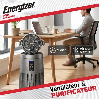  Energizer Ventilateur Colonne Purificateur D'Air Silencieux 35 DB, 368 M³/h, Oscillation 90°, 72 Cm, 4 Vitesses, Filtre HEPA Nettoyable, Pour Chambre Et Salon, Gris