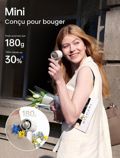  JISULIFE Mini Ventilateur Turbo Portable Avec Cuir Synthétique De Qualité Supérieure - Jusqu'à 30 Heures De Temps De Refroidissement - Vitesse De 1 à 100 - Ventilateur USB Pour Voyage - Blanc
